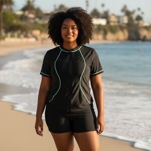 NWOT Plus Sz 3X Tankini SET Rash Guard Top & Shorts Swim Duo Sporty Short Slv